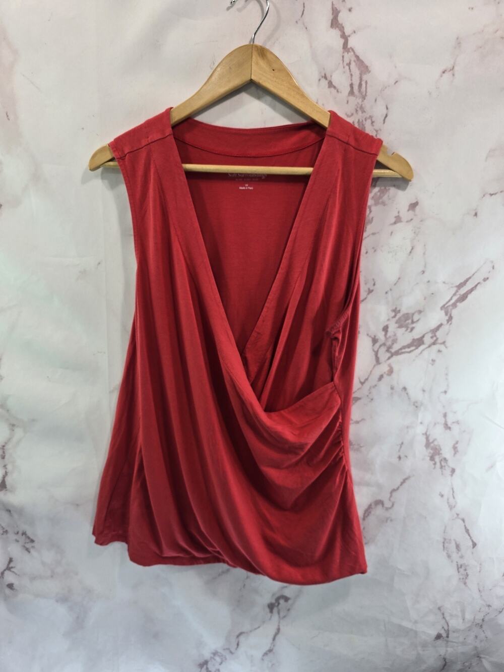 Soft Surroundings Tank Top Womens 1X Orange Coral V Neck Faux Wrap Pima Modal